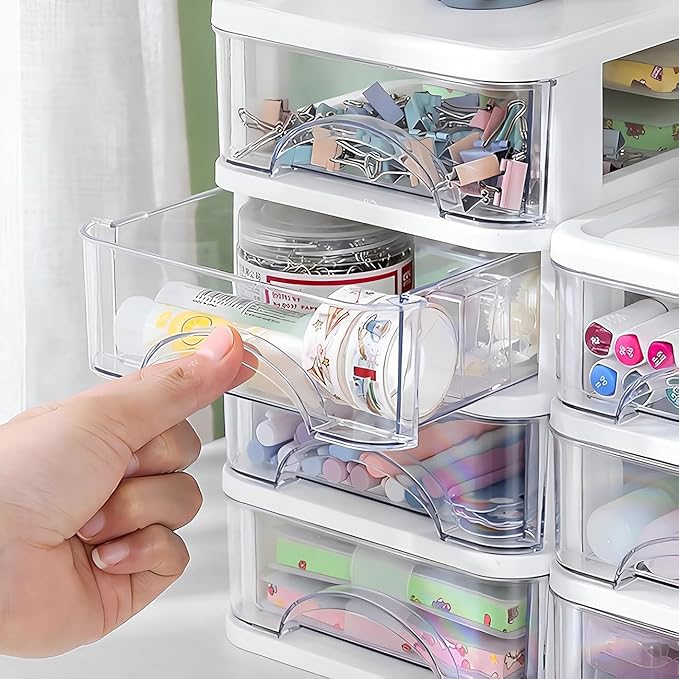 Plastic Desktop Drawer Organizer, Small Clear 5-Tier Storage Drawers, Mini Desk Organizer for Office Stationery Makeup Vanity Supplies