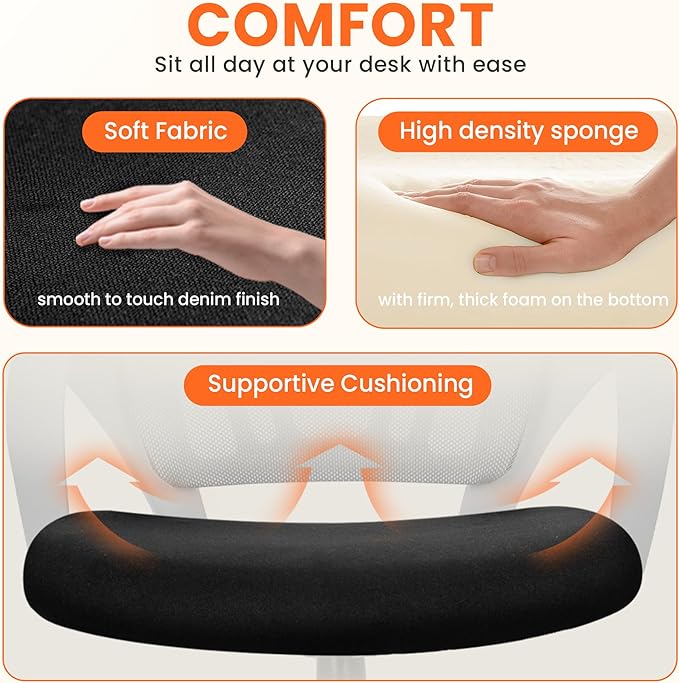 NEO CHAIR Office Desk Computer Chair Ergonomic Mesh Gaming Cushion Seat with Comfy Lumbar Mid Back Support Adjustable Height Swivel Rolling Wheels for Home Task (Mesh Black)