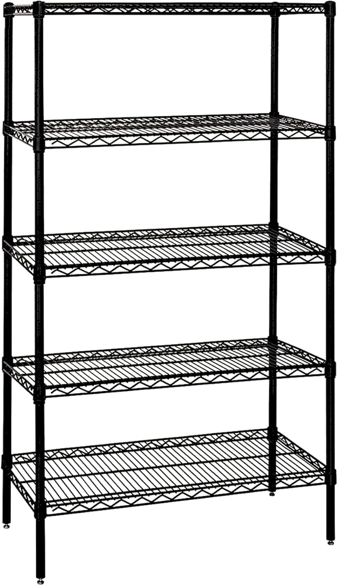 Quantum Storage Systems WR86-1242BK-5 Wire Shelving Starter Kit, 42" W x 12" D x 86" H, 600 lbs Capacity, Carbon Steel, Epoxy Coated, Black, NSF