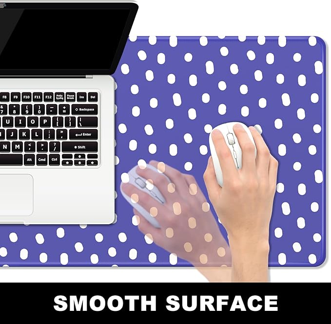 BOSOBO Large Desk Mat, XXL Extended Gaming Mat, Office & Home, Long Keyboard Mat, Huge Desktop Full Cover 31.5 x 11.8 Inches, Minimalist Purple Polka Dots