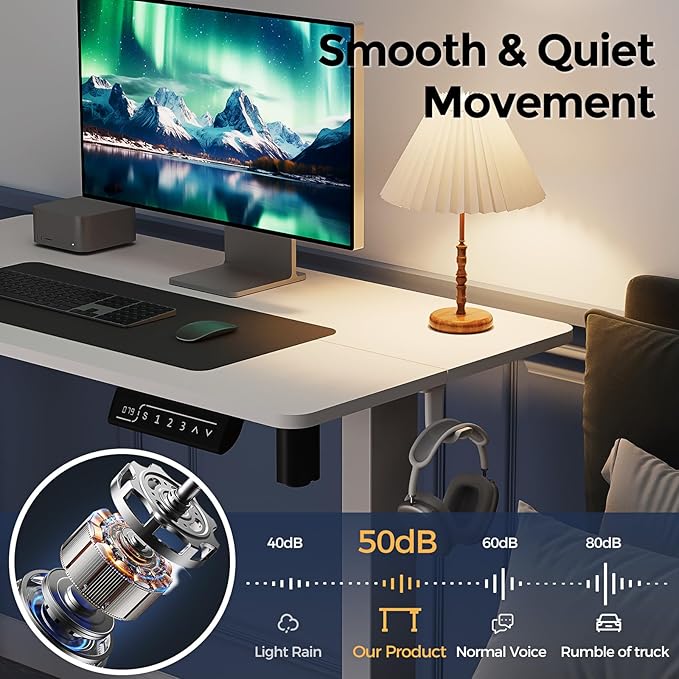 Small Electric Standing Desk, 35" ×20" White Standing Desk, Height Adjustable Compact Sit Stand Workstation with Splice Board, Home Office Desk with 2 Hooks