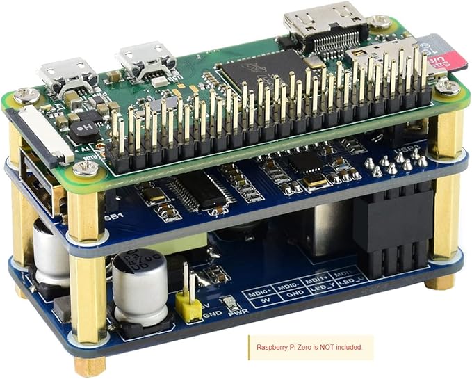 Waveshare PoE Ethernet USB HUB HAT with Box ABX Case for Raspberry Pi Zero/Zerow/2, with 1 RJ45 10/100M Ethernet Port, 3 USB Ports Compatible with USB2.0/1.1, 802.3af-Compliant