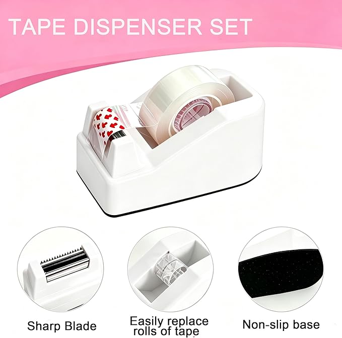 Office Supplies Rotating Pen Holder for Desk with Stapler Staple Remover, Tape Dispenser,2pcs Tape Refills, Binder Paper Clips Kit, Scissor,Pen, Ruler & Sticky Tabs,White Office School Supplies(White)