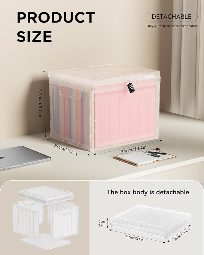 Small File Cabinet, Plastic File Box with Lid for Letter Size Hanging File Folders, Easy Carry Filling Box for Home, Office, School, Vertical File Cabinets, Stackable Storage Bins(Clear, 1 Pcak)