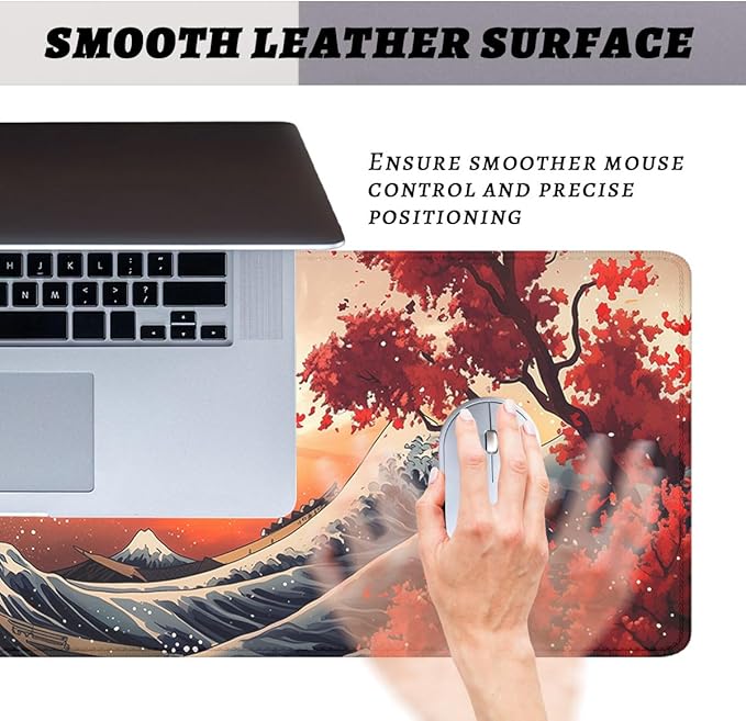 Japanese Great Wave Desk Mat Ocean Sunset Red Maple Mousepad XL Large Gaming Mouse Pad Laptop Keyboard Mat Desk Pad 31.5"x11.8"
