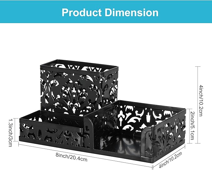 EasyPAG Desk Organizer with 3 Compartment for Pencil Sticky Note Holder and Office Accessories,Black