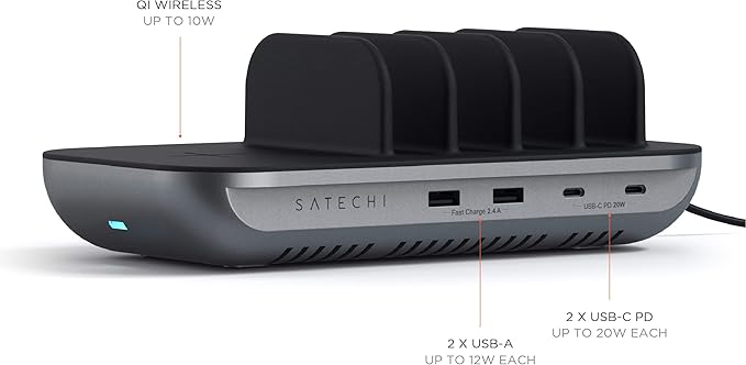 Satechi Multi Device Charging Station with Wireless Charging - for iPad Air/Pro, MacBook Air/Pro/Neo, iPhone 17 to 12 Series, AirPods, Apple Watch, and More