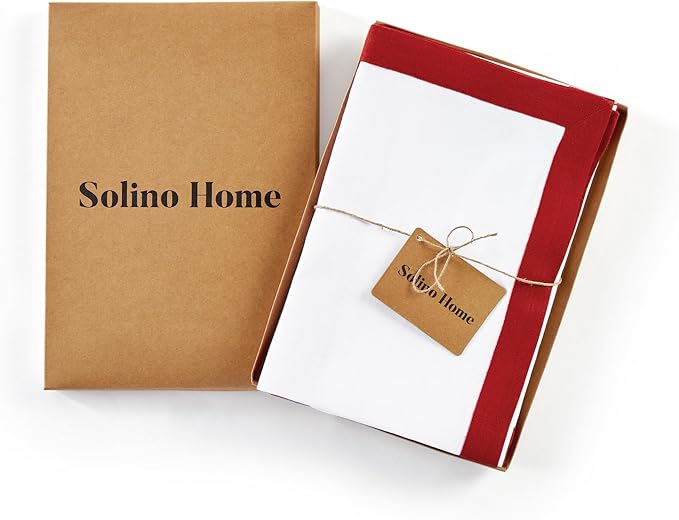 Solino Home Linen Napkins Set of 4-100% Pure Linen Red and White Dinner Napkins Cloth 20 x 20 Inch - Classic, Handcrafted and Machine Washable - Memorial Day