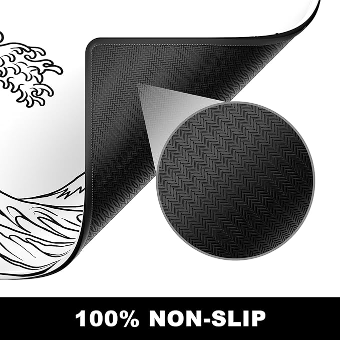 BOSOBO Large Mouse Pad, Desk Pad, XXL XL Extended Gaming Mouse Pad, Desk Mat for Office & Home, Long Keyboard Huge Mat,Desktop Full Cover 31.5 x 11.8 Inches, Art Kanagawa Surfing White