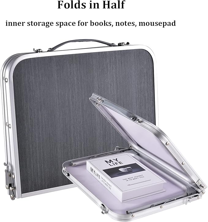 Foldable Laptop and Bed Table with Storage - Portable Mini Lap Desk for Legs, Ideal for Study, Reading, Picnic, Breakfast & Early Summer Camping