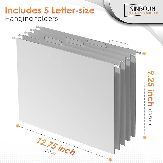 Sinboun Hanging File Organizer Letter-Size File Holder Filing Box Includes 5 Hanging Folders - Metal Mesh Magazine Letter Storage Cabinets File Cart for Office Home School, No Assembly Required