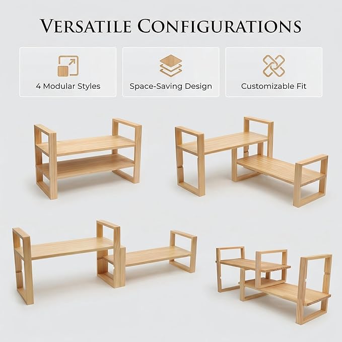 Desk Shelf, 100% Solid Wood Adjustable Desktop Bookshelf, No Tools or Nails Required Retro Tabletop Bookshelf, 130lb Load Capacity for Living Room, Office, for Books, Cookbooks,Nature Pine Color