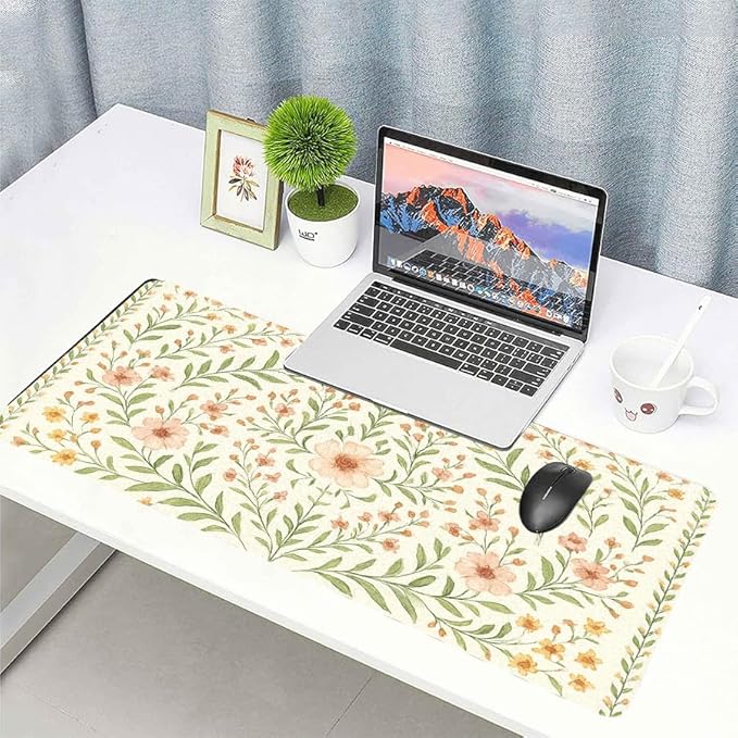 Romantic Floral Bouquet Desk Mat, Elegant PU Leather Desk Pad for Women - Large Non-Slip Office Mat to Elevate Your Gaming & Home Workspace（27.56 * 13.78in）
