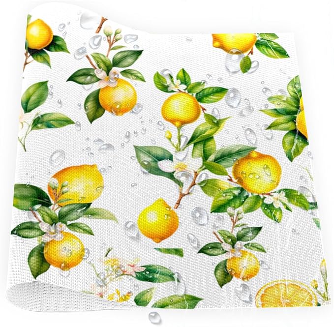 Placemats Set of 4 Heat-Resistant Rectangle Place Mats Tropical Lemon Washable Plastic PVC Dining Table Mat Non-Slip Wipeable Woven Vinyl Placemat for Kitchen Patio Table Decor