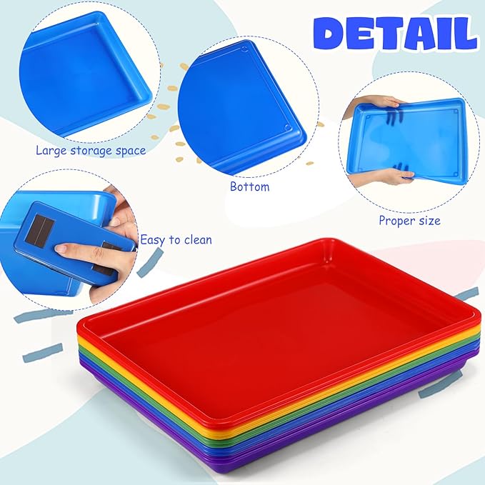 Hoteam 10 Pcs Flat Storage Organizer Tray Bin Paper Tray for Classroom Plastic Stackable File Organizer for School Office Teacher Book Organization(Multicolor,16.14 x 11.81 x 1.38 Inch)