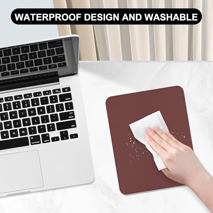 Leather Mouse Pad, Office Mouse Mat Non-Slip Rubber Base Stitched Edge Washable Waterproof Rectangular Mousepad for Office Gaming PC Laptop, 9.8" x 7.9", Pink Purple