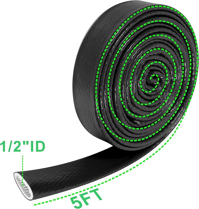 1/2"(12.7mm) ID Fire Sleeve Heat Sleeve Heat Shielded Fire Thermo Armor Silicone Coated Fiberglass for Automotive Hose Lines & Electrical Wiring,5 feet(Black)