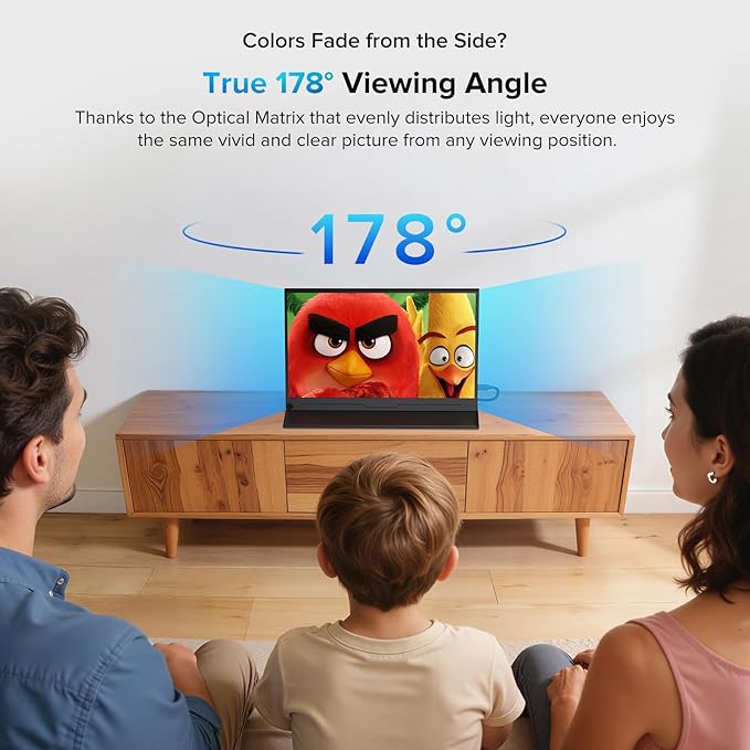 UPERFECT True Color Portable Monitor 15.6”, NxtLED™ Eye Care Laptop Monitor, 125% sRGB 1080P, Flicker-Free Low Blue Light Display, USB-C & HDMI & VESA, Travel Second Screen for Computer, Game Consoles