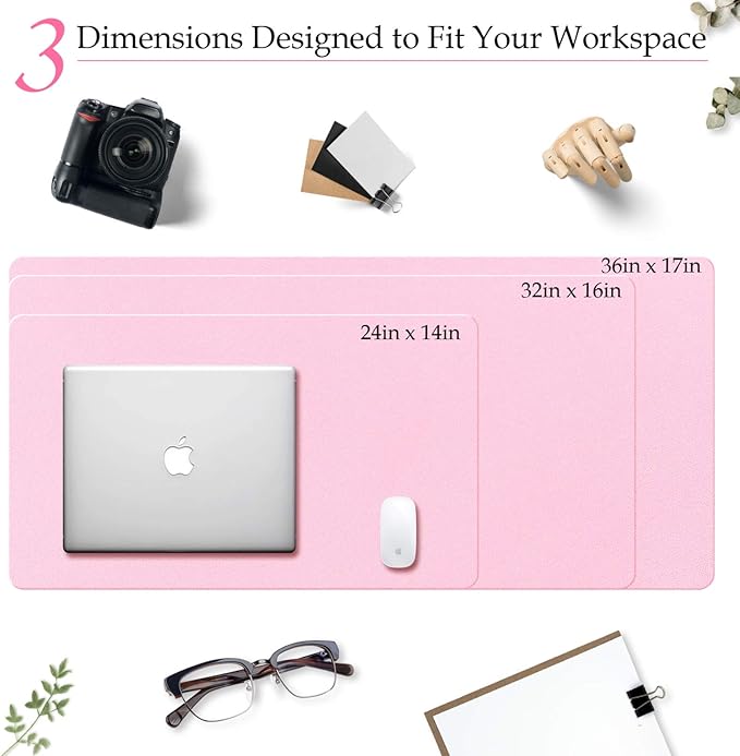 TOWWI PU Leather Desk Pad with Suede Base, Multi-Color Non-Slip Mouse Pad, 24” x 14” Waterproof Desk Writing Mat, Large Desk Blotter Protector (Light Pink)