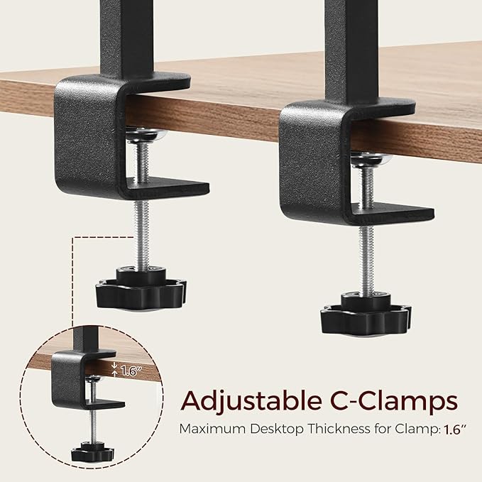 MAHANCRIS Clamp On Desk Organizer, 3-Tier Desktop Bookshelf, Adjustable Desk Storage Shelf, Metal Frame, for Office, Study and Game Room, Rustic Brown DSHR3601