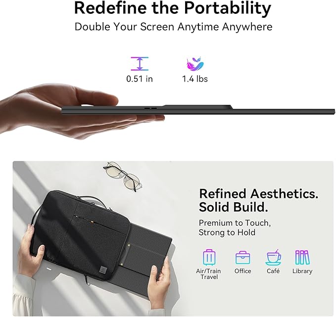 Blackview 16.1" Portable Monitor for Laptop, 1200P FHD Laptop Screen Extender, 360° Rotating Detachable Magnetic Stand, Plug & Play with HDMI/USB-A/Type-C, Extra Monitor for Windows/Mac/Linux/Android