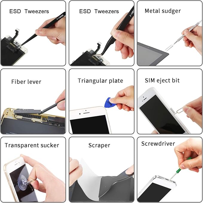 Kaisi Professional Electronics Opening Pry Tool Repair Kit with Metal Spudger Non-Abrasive Nylon Spudgers and Anti-Static Tweezers for Cellphone iPhone Laptops Tablets and More, 20 Piece