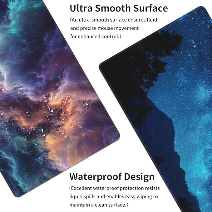 AQQA Large Desk Mat, Double-Sided Reversible Extended Mouse Pad, Galaxy and Starry Night Pattern, Waterproof & Non-Slip Gaming Keyboard Pad, Office & Home Desk Decor,31.5”x15.7”