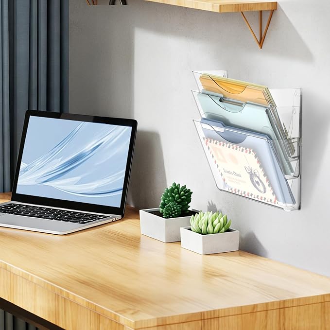 SUPEASY Clear Acrylic Wall File Organizer, One-Piece Wall Mount File Holder for Mail Magazines Letter Size Folders, Single Pocket for Office, Home or Classroom, 3 Pack Screws Not Included