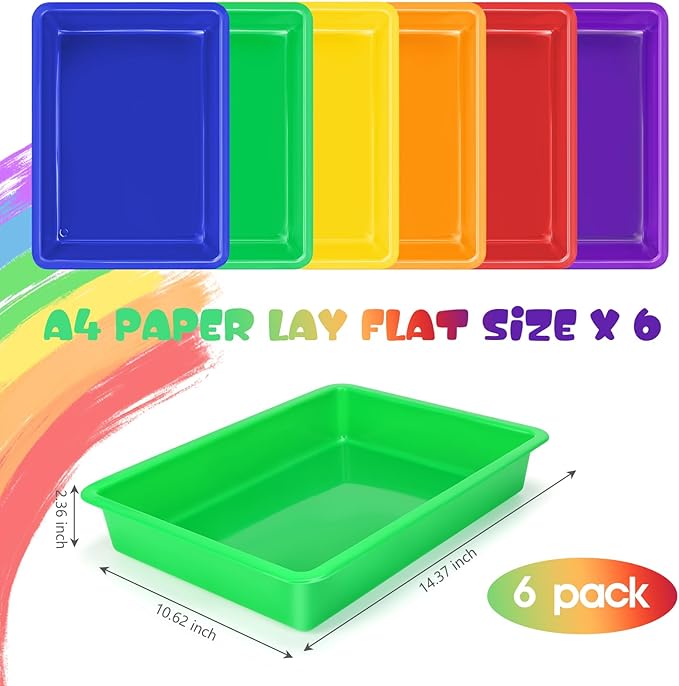 ShineMe Plastic Paper Trays for Classroom, 6 Pack Colorful Classroom Turn in Bins, Thick and Sturdy A4 Letter Size Flat Storage Trays for Classroom Organization and Storage