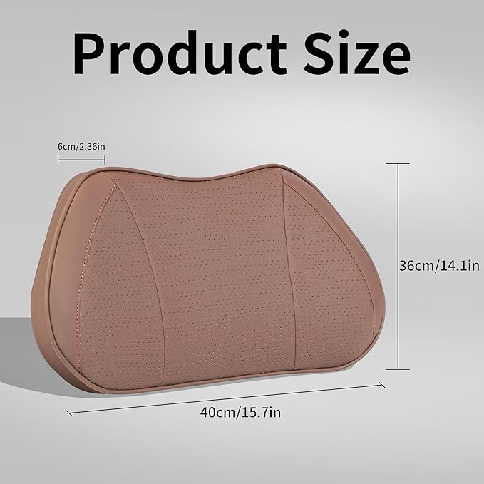 Lumbar Support Pillow for Car, Premium Leather Memory Foam Lumbar Cushion for Lower Back Pain Relief, Universal Back Support for Driving, Home & Office Chairs, Brown, 1 Pack