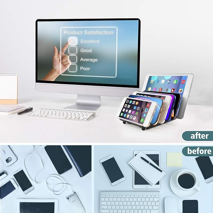 Adjustable Universal Multi Device Organizer Dock Stand Holder, Tablet Cell Phone Desktop Stand for iPhone Samsung Galaxy Google Nexus Kindle (Black)- No Charging Port