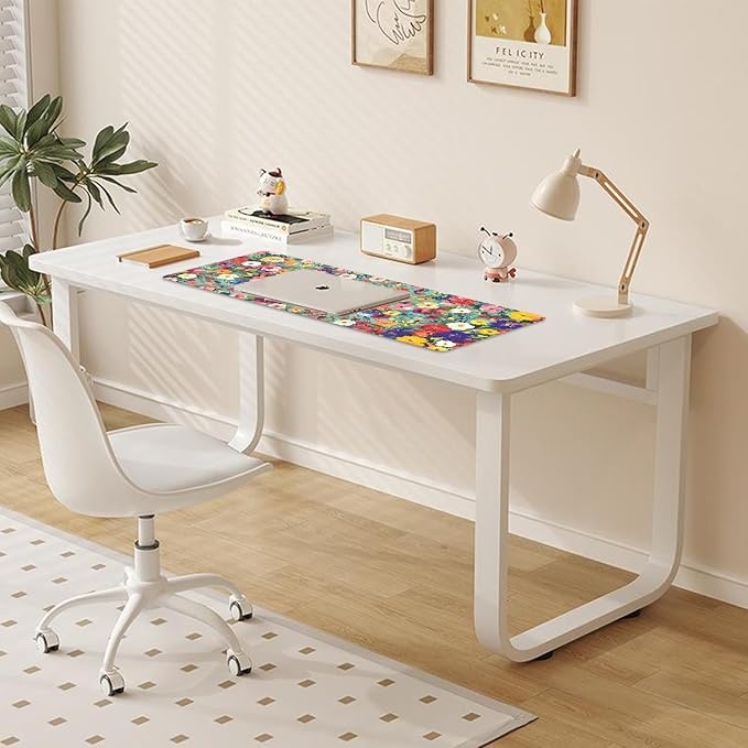 Colorful Watercolor Floral Large Mouse Pad Desk Mat, 27.5x11.8in Vibrant Spring Flower Extended Keyboard Mousepad with Stitched Edges, Non-Slip Waterproof Rubber Base for Office, Computer & Laptop