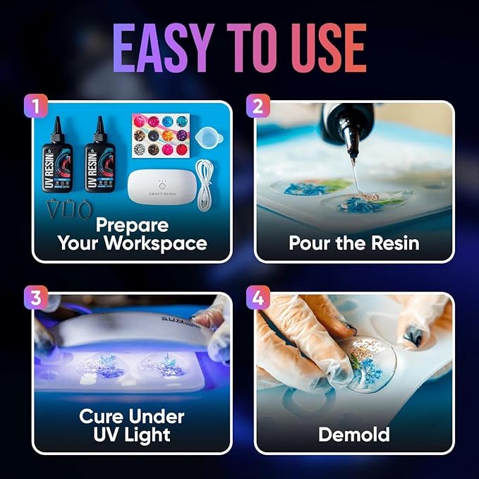 CRAFT RESIN UV Resin Kit with Light - 36W 22 LED Big Lamp and 200g Hard Type Low Viscosity UV Epoxy Resin, Crystal Clear & Non-Yellowing - Starter Kit for Jewelry Making