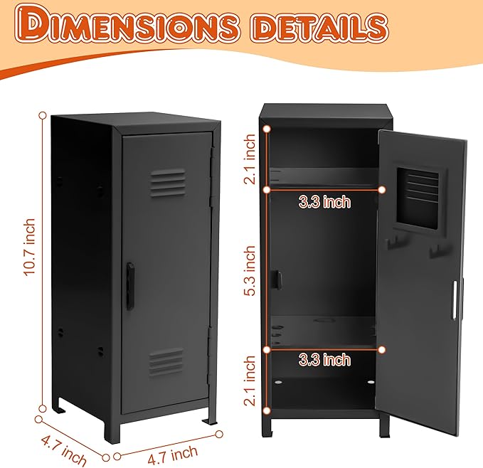 PACOLO Mini Locker, Metal Small Locker for Desktop, Girls Lockbox Desktop Storage Organizer, Money Safe and Cash Lock Box for Girls Safe (Black)