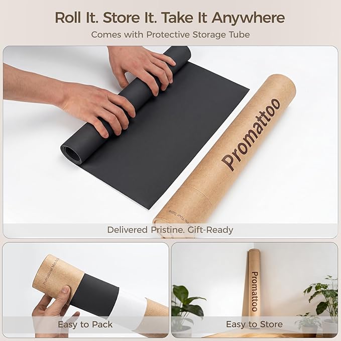 1.6mm Thick Leather 12x48 Inch Non-Slip Mat, Waterproof Countertop Protector, Kitchen Appliance Runner/Narrow Console Topper, Obsidian Black