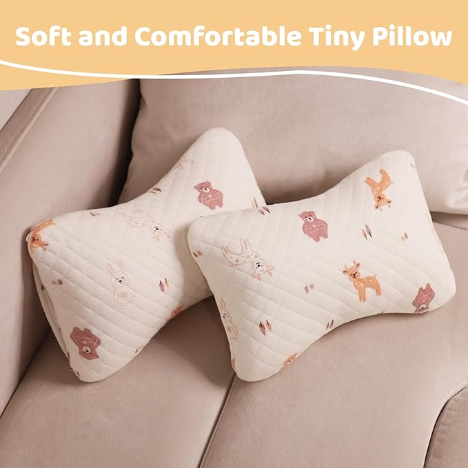 vocheer Small Pillows for Sleeping, 11"x 7" Mini Travel Pillow, Tiny Pillows for Neck, Wrist, Lumbar and Knee, Pets Pillow, Cotton, Machine Washable,Pink Deer-1PC