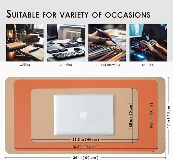 HOMIEAZICOZI Dual Sided Leather Desk Mat - Waterproof Pad for Office and Home Organization Accessories Ideal Large Mouse Mats on Top of Desks(Apricot+Orange,36''x 17'')