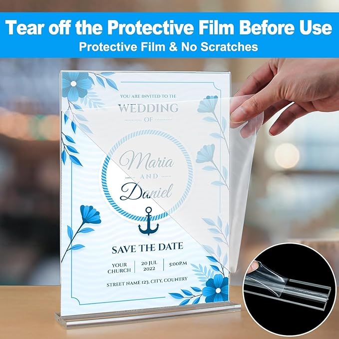 EHWINE 4 Pack Acrylic Sign Holders 5x7 Double-Sided Tabletop Display Stands for Menus Flyers & Signs, Clear Acrylic Picture Frame for Office Business Store & Events