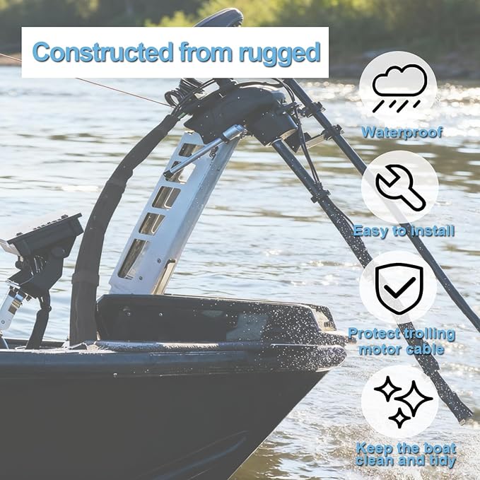 48inch Black Trolling Motor Cable Sleeve, Heavy-Duty Polyester 2" Diameter Marine wire cover, Cable Sleeve for outboard motor sleeve & trolling motor cover