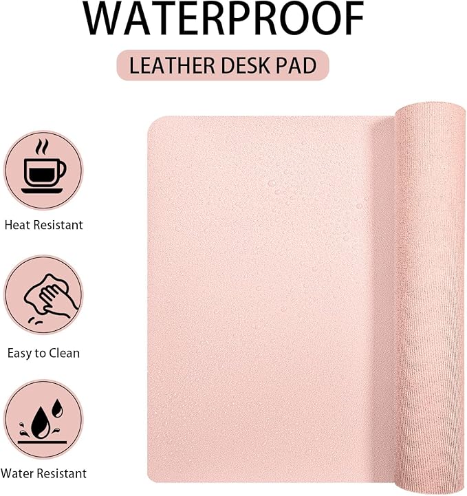 Leather Desk pad Protector,Large Mouse Mat Laptop Desk PadLaptop Computer Desk Keyboard Mat for Office/Work/Home/Decor(Pink, 11in*8in)
