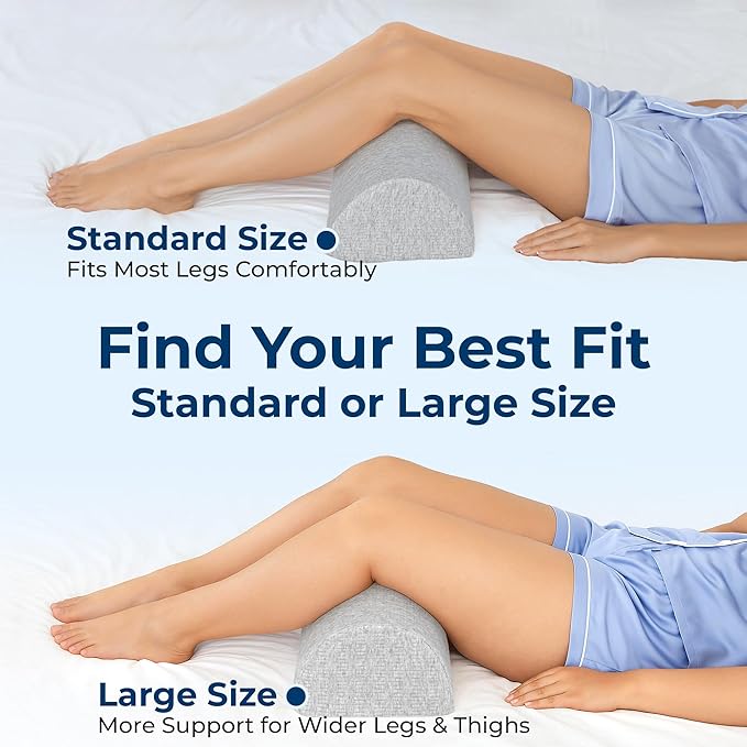 5 STARS UNITED Knee Pillow for Back Sleeping – Large Half Moon Bolster Pillow for Legs, Under Knee Pillow for Sleeping on Back, Memory Foam Leg Pillow for Back Pain, Natural Gray
