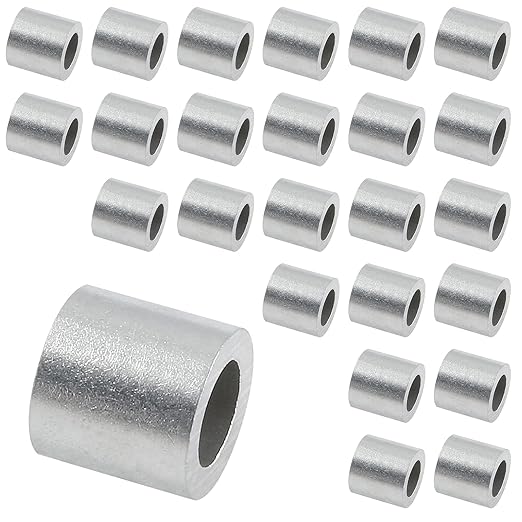 25Pcs Wire Rope Stop Sleeves, 1/4 Inch (6mm) Aluminum Crimping Loop Sleeve Round Cable Stop Sleeve for Wire Rope