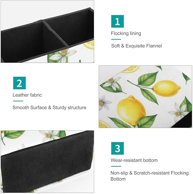 Square Pens Pencils Holder Cup Yellow Fruits Green Leaves Lemon Floral, Sleek and Sturdy Stationery Organizer