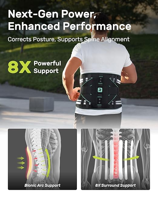 Rakiie Back Brace for Lower Back for Women Men, Elastic Back Support Belt with 8 Stays for Lifting at Work, Breathable Soft Lumbar Support, Blue L