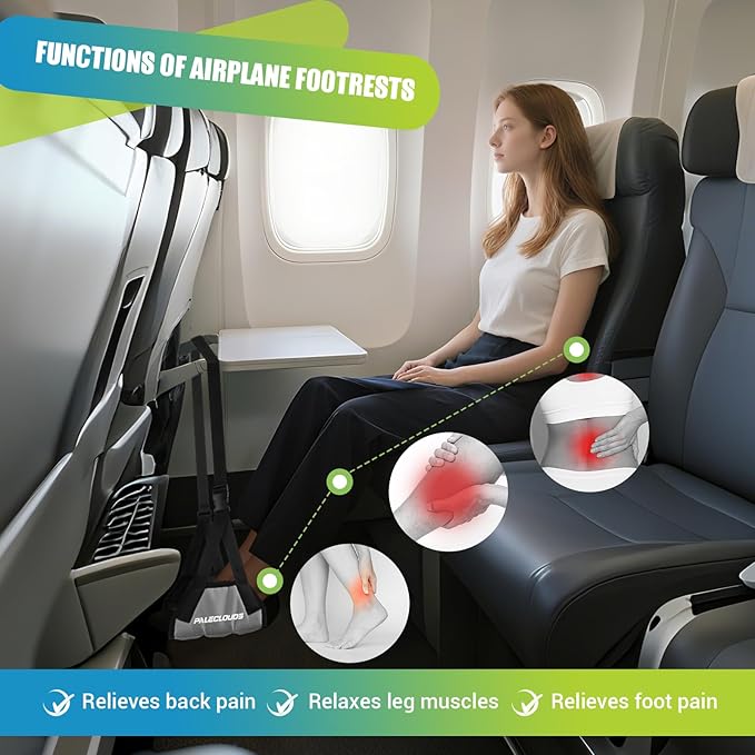 Foot Hammock for Plane Travel, No Collapse Thickened Bamboo Airplane Foot Rest for Long Flight, Desk Foot Hammock with Extended Adjustment Strap to Relax Your Feet, Foot Sling Travel Essentials