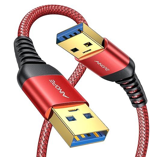 AINOPE USB to USB Cable, USB 3.0 A to A Male to Male Cable [Never Rupture] Double End Type A Cord Compatible with Hard Drive Enclosures, KVM, DVD Player, TV, Laptop Cooler,6.6Ft/Red, 1 Pack