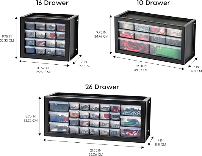IRIS USA 16-Drawer Small Drawer Organizer, Made in USA, Stackable Teacher Toolbox For Crafts, Crayons, Beads, Building Bricks, Water Packets, Screws, Hardware, Desk & Garage Storage, Black