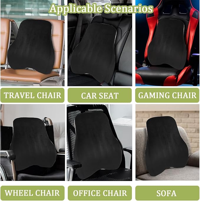 1Pcs Black Lumbar Support Pillow Multi-Functional Back Cushion For Car,Office Chair, Or Gaming Chair Use,100% Memory Foam Back Cushion For Lower Back Pain,Breathable Micro-Channel Design-Ergonomic.