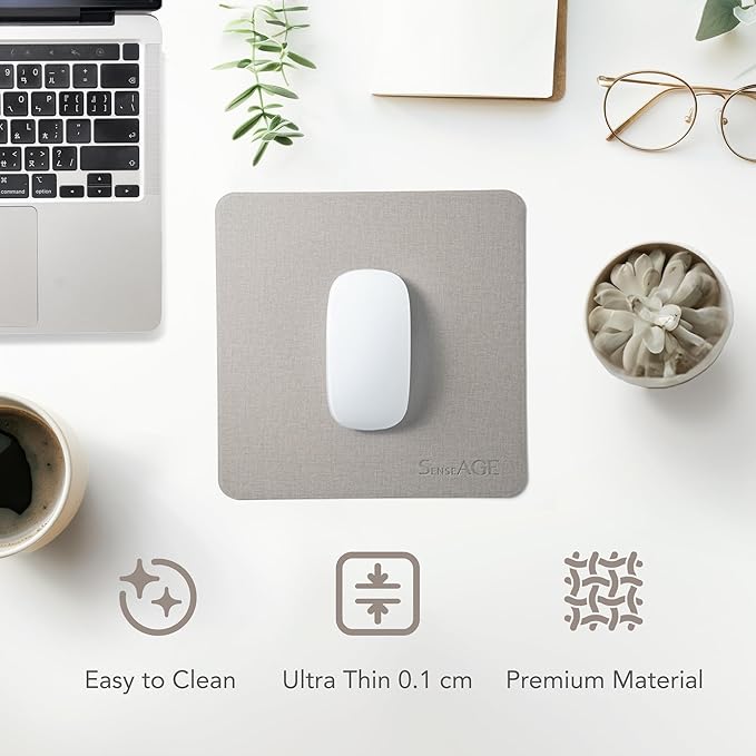 SenseAGE Slim Mouse Pad for Home/Office, Portable Mouse Mat for Computer & Laptop, Seamless Clothing, Non-Slip Base, Compatible with Laser and Optical Mouse, 8.66” x 8.66” (Dark Blue (with Logo))