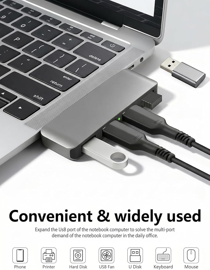 USB 3.0 Hub, Cable-Free USB Splitter Portable USB Hub for Laptop, Plug and Play Integrated Design Compatible with Laptop Desktop All USB Devices